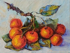 Cherries Impasto Painting Original Art Impression Oil Painting 5.9 x 7.9 in