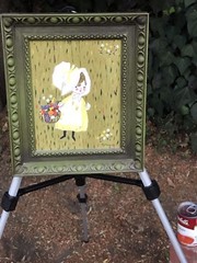 PATRICIA WELCH „Flower Girl“ Original Mid Century Modern Vintage Oil on Board