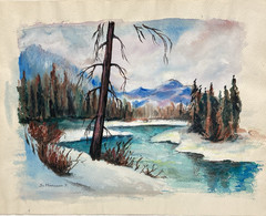 VTG Winter Landscape Watercolor Painting Signed St. Marianna. Forest River 24×18