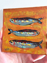 Sardine Kitchen Wall Art Original Oil Painting Impasto Still Life Seafood Art