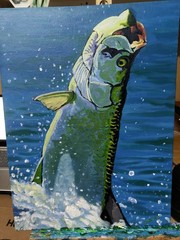 Tarpon Hand Painted On Hard Board Canvas, Acrylic 16×12″ Signed