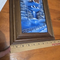 Vintage Painted Mirror Blue Moutains Cabin Trees Outdoorsy Forrest Frame *Flaws
