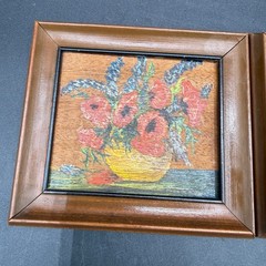 Vtg 2 Pc Mini Floral Still Life Paintings 4.5×5” On Wood, Framed Art
