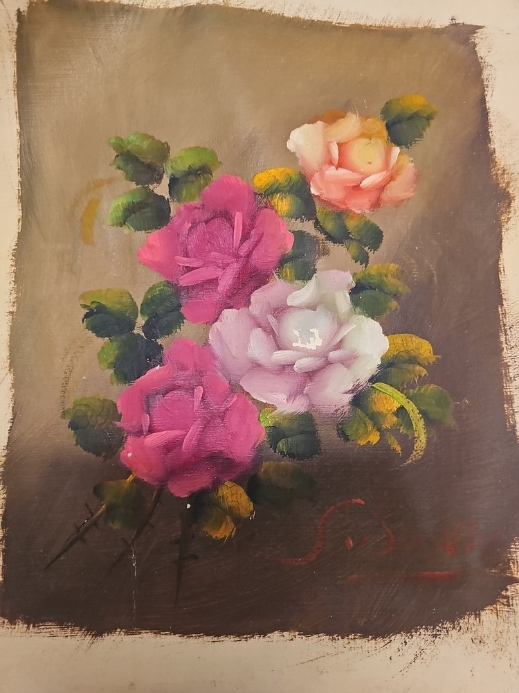 Flower Still Life Oil On Canvas By Pavola, Suitable For 8X10 Framing