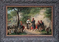Auguste Gardanne (c.1840-c.1890) -Resting soldiers, original Signed oil painting