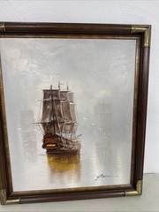 Vintage Garcia Nautical Oil Painting Clipper Ghost Ship Seascape Canvas 28×24