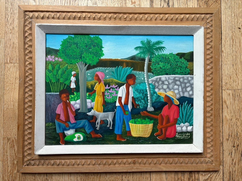 Louines Mentor (Haitian, born 1936) | Haitian Folk Art, Framed Oil on Woodboard