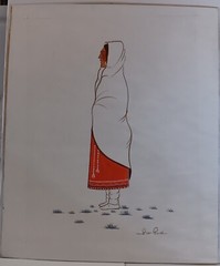 Woody Big Bow (Kiowa, 1914 – 1988) Gouache Work on Art Board (Indian Woman)