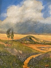 Antique Bluebonnet Oil Painting-Hill Country Landscape- Antique Frame
