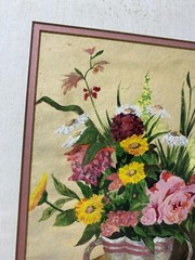 R Habermann 1966 „Still Life With Flowers Scene“ Gouache Painting -Signed/Framed