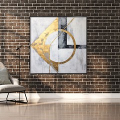 Golden Circle Oil Painting on Canvas Hand Painted Abstract Wall Art For Decor