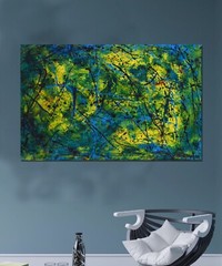 62”x40” Pollock/Richter style canvas painting Acrylic,Abstract, Modern,X Large