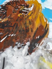 Unique American Bison Running Expressionism – Acrylic Painting On 20×16″ Canvas