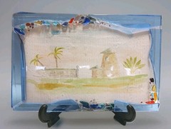 Water Color Painting Hand-painted Tropical Setting Fused Glass Frame 7.5 X 4.75