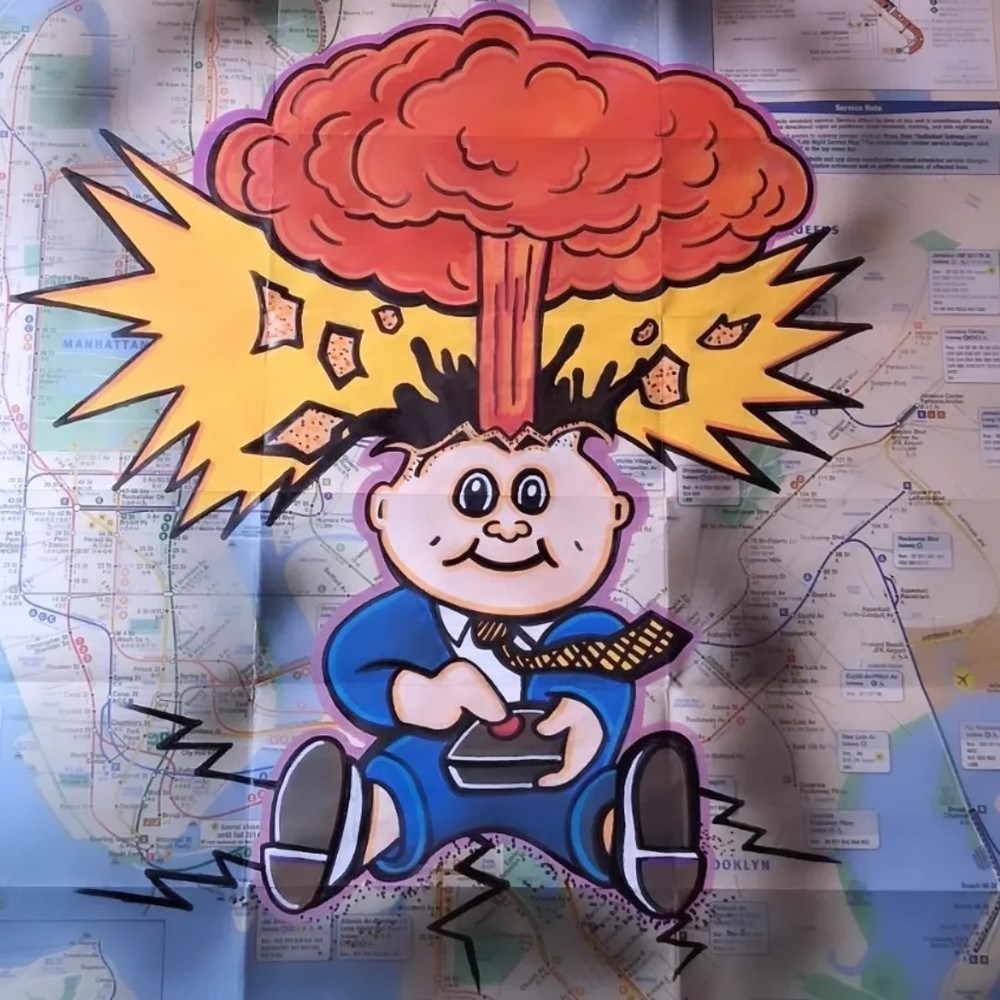 Adam Bomb Painted on NYC Subway Map – 23 x 34 Inches – Original