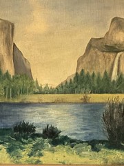 CALIFORNIA ANTIQUE YOSEMITE VALLEY PLEIN AIR LANDSCAPE OIL PAINTING VINTAGE 1960