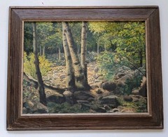 ORIGINAL SIGNED BIRCH TREE FOREST LANDSCAPE FINE MID CENTURY OIL PAINTING 1968