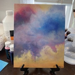8″ x 10″ Original Acrylic Painting Clouds Sky Art Canvas Panel With Easel