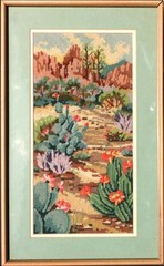 Desert vintage framed needlepoint tapestry original artwork landscape south west