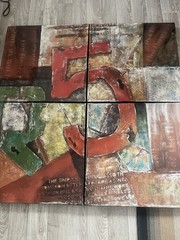 Large Abstract Industrial Wall Art Panel Set – 48” x 48” Mixed Media Canvas