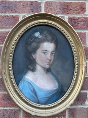 English School : Oval Portrait Of A Young Lady, Pastel On Canvas, Framed