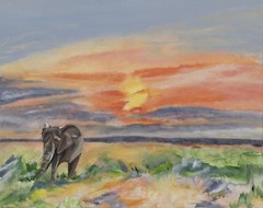 Original Acrylic Elephant Painting At Sunset In South Africa