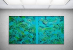 One-of-a-Kind Green ColorField Luxury Textured Abstract Canvas Art 59×30 in