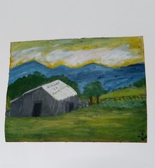 Southern Folk art 85 MILES TO ROCK CITY Painting Signed M.F 84 Cardboard 10×13
