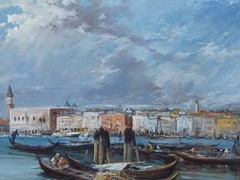 Claudio Simonetti Oil Painting Venice Canal Gondolas Seascape 60×90cm Framed