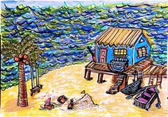 Dreams Of Shore House Colorful Modern Original 8×10 Acrylic Paint Achival Paper