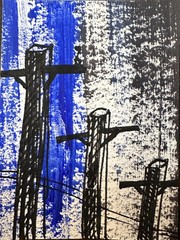 ACEO Original Painting (2.5 X 3.5 in.) Acrylic/Ink/Mixed Media, Telephone Poles