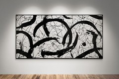 XXL Jackson Pollock Style Monochrome Abstract Art Textured Painting 59×30 in