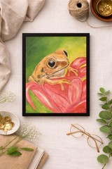 Tree Frog Painting Botanical Animal Art Nature Wall Decor 11×14 Framed