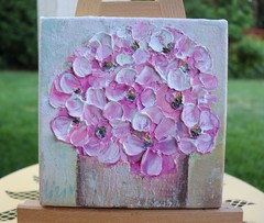 Pink Blossoms in Vase Original Painting 6×6 Handmade Floral Artwork