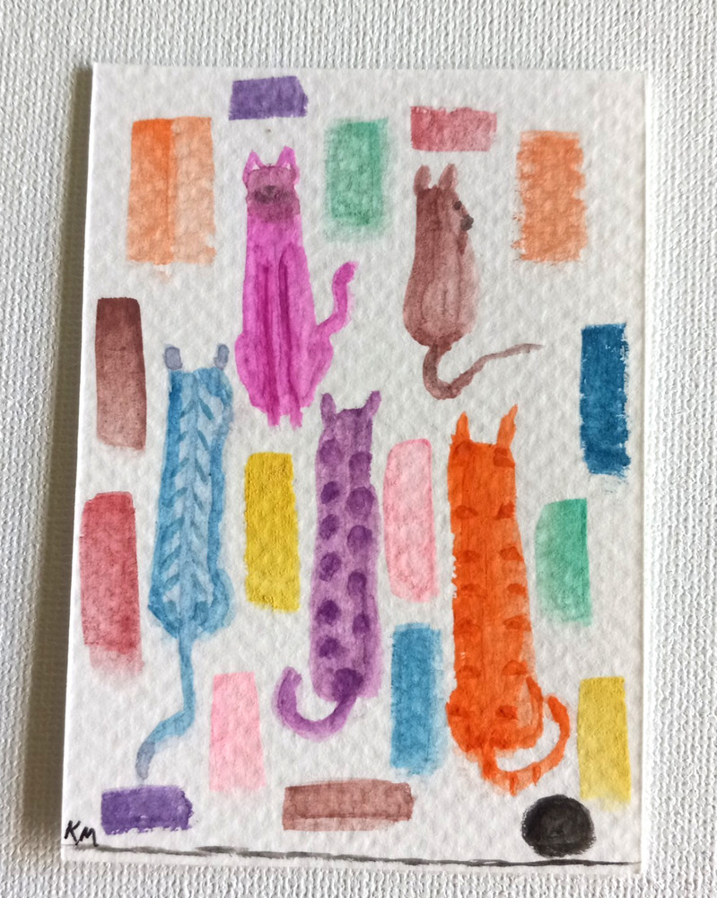 ACEO Art Card „Cat and Mouse Maze“ Watercolor Trade Keep Original Signed