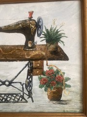 VTG Framed Oil On Board, Singer Sewing Machine, Gary Duncan, 16″ x 18″, VGUC