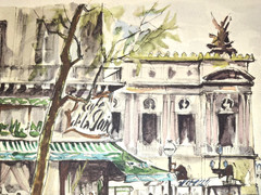 Vtg MCM Artist Franz Herbelot Paris, Place de l’Opéra Watercolor Arches Paper