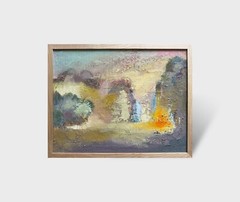 Abstract Oil painting City Ukrainian painter fiberboard original cityscape art