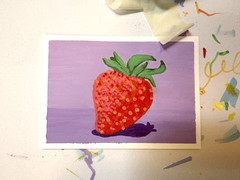 ACEO Original OOAK Strawberry Illustration Acrylic Painting card, 2.5×3.5” JLS