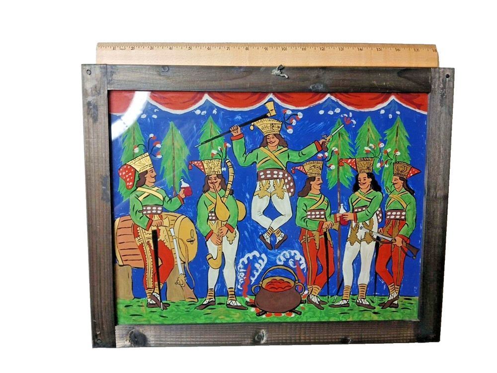 Vintage Framed Hand Painted Czech Reverse Glass Painting of Soldiers – Prague