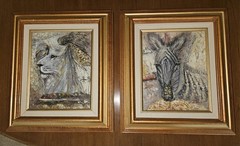 Impasto Oil on Canvas Framed Signed African Lion And Zebra – 15″ x 13″- Set of 2