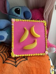 Pink Yellow Banana Acrylic Painting Wall Art Handmade 3D cake icing candy cute