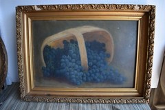 Nice Older Still Life Painting, Blueberries in Basket (JC275) chalice co