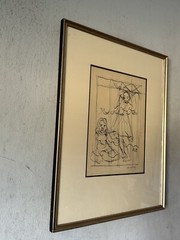 FRANCIS DE ERDELY ANTIQUE MODERN ABSTRACT WOMAN INK DRAWING PAINTING OLD ART 50s