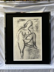 Alfred Birdsey (British/Bermuda 1912-1996) Nude Woman, Charcoal, Custom Framed