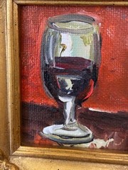 Mini Framed Wine Bottle/ Wine Glass Art 4 x 3 1/2″- Hand Painted- Set of Six