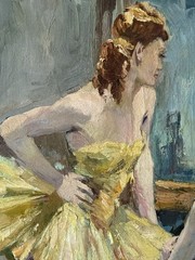 GABRIELE DAUBE ANTIQUE BALLERINA GIRL OIL PAINTING VINTAGE BALLET DANCER 1940s