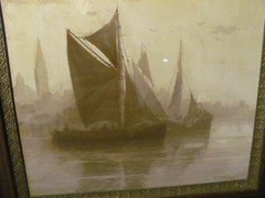 Antique Pastel Boston Harbor Skyline at Dawn by Clarence E. Braley