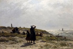 Oil painting Lodowyck Jacob Sadee – the return of the fishing fleet, katwijk