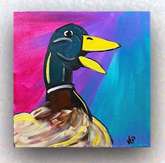 Mallard Duck Whimsical Colorful Acrylic 12×12” Canvas VLP Original Signed COA